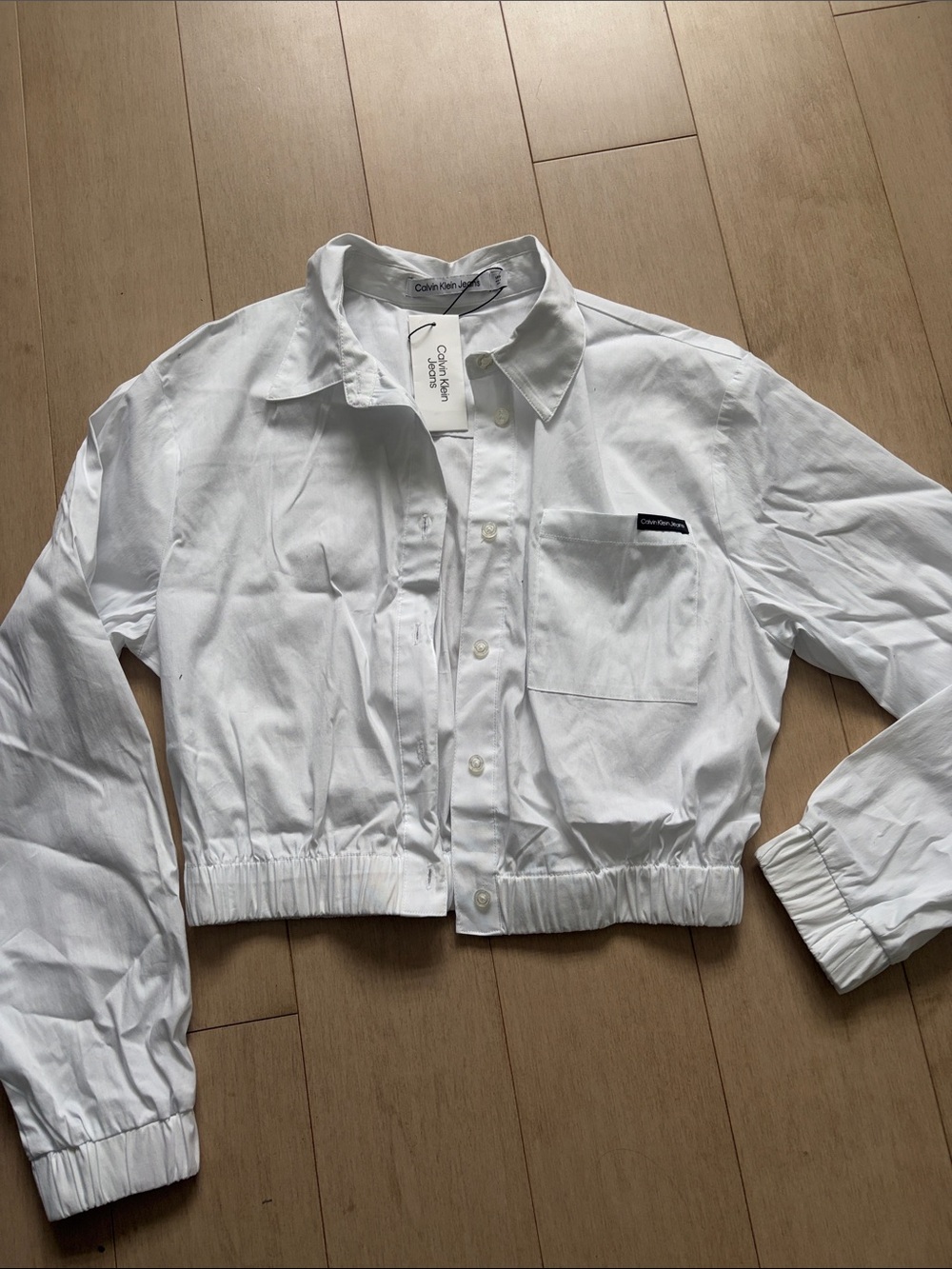 Calvin Klein Crisp White Shirt Cropped Button-Front